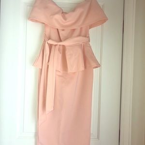 Nude Bardot Peplum Midi Dress